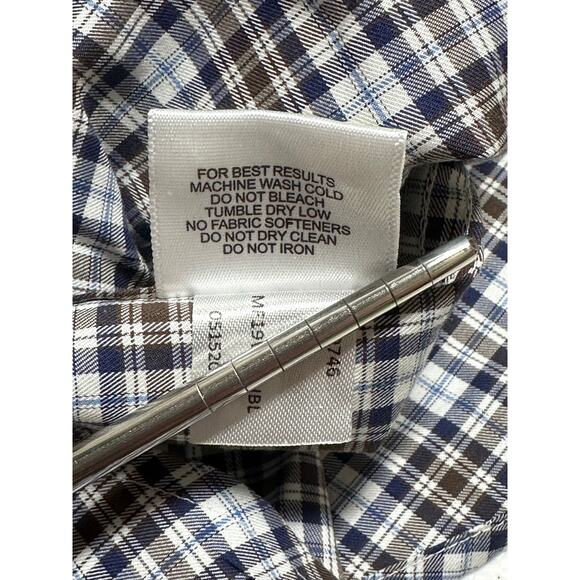Peter Millar Shirt Mens XL Brown Navy Plaid Button Up Long Sleeves Casual Preppy - Picture 5 of 8